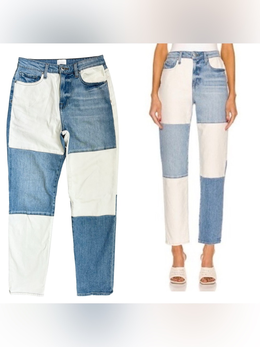 Jonathan Simkhai Trevor Light Wash & White Patchwork Tapered Jeans Size 25